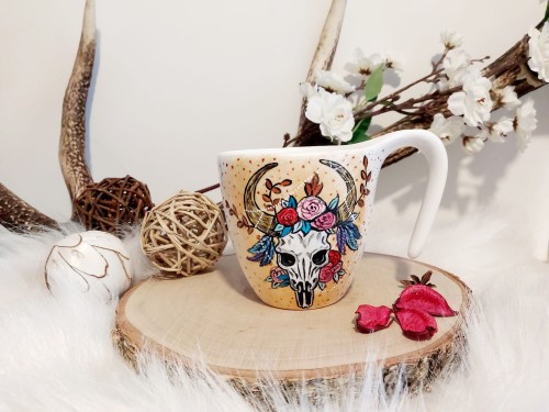 Wyjątkowy, ręcznie malowany kubek Czaszka, Szaman.