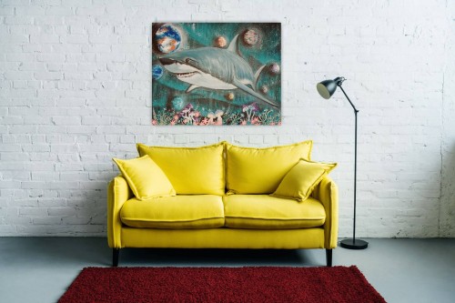 Obraz ręcznie malowany na płótnie Rekin i Kosmos