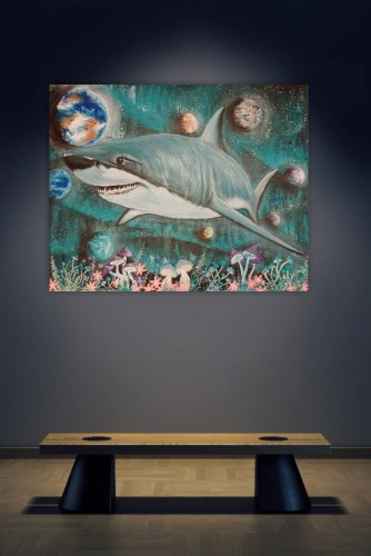 Obraz ręcznie malowany na płótnie Rekin i Kosmos