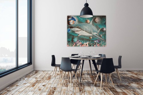 Obraz ręcznie malowany na płótnie Rekin i Kosmos