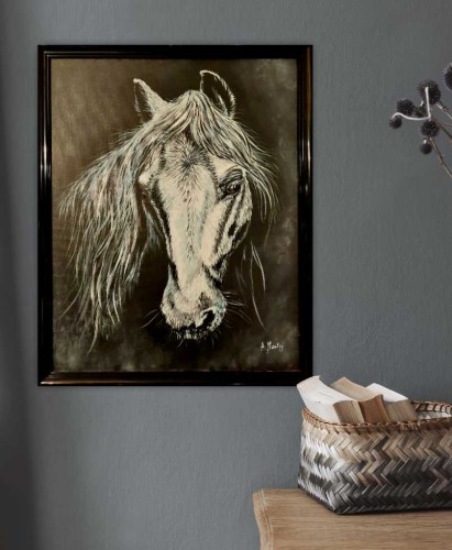 Obraz ręcznie malowany siwy koń