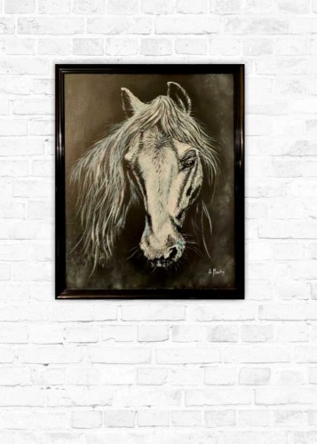 Obraz ręcznie malowany siwy koń