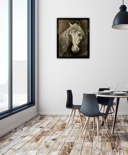 Obraz ręcznie malowany siwy koń