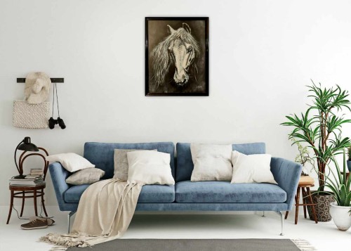 Obraz ręcznie malowany siwy koń