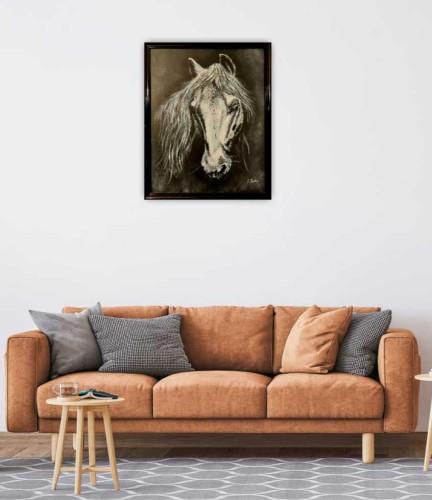 Obraz ręcznie malowany siwy koń