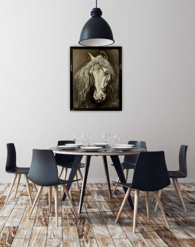 Obraz ręcznie malowany siwy koń