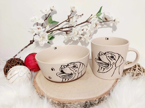 Wyjątkowy, ręcznie malowany zestaw Rottweiler.