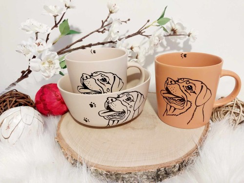 Wyjątkowy, ręcznie malowany zestaw Rottweiler.