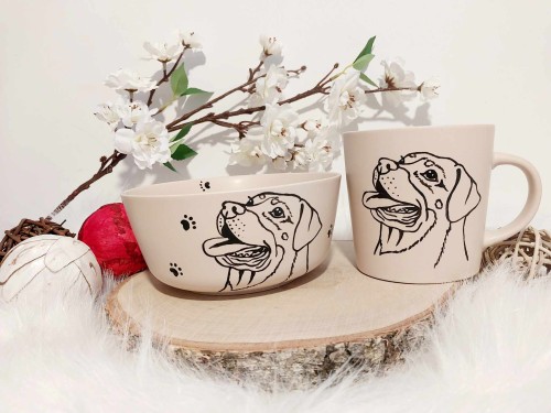 Wyjątkowy, ręcznie malowany zestaw Rottweiler.