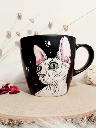 Wyjątkowy, ręcznie malowany kubek Kot Sfinks 400 ml