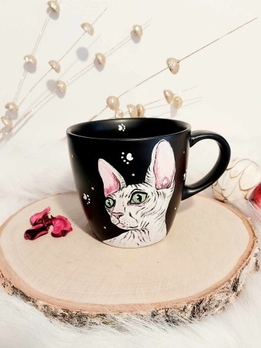 Wyjątkowy, ręcznie malowany kubek Kot Sfinks 400 ml