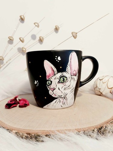 Wyjątkowy, ręcznie malowany kubek Kot Sfinks 400 ml