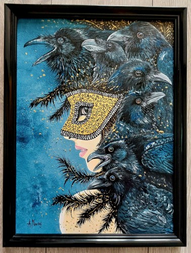 Obraz ręcznie malowany na płótnie Tańcząca z krukami