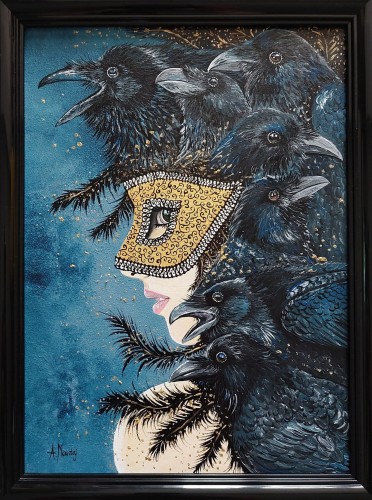 Obraz ręcznie malowany na płótnie Tańcząca z krukami