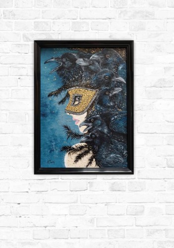 Obraz ręcznie malowany na płótnie Tańcząca z krukami