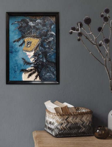 Obraz ręcznie malowany na płótnie Tańcząca z krukami