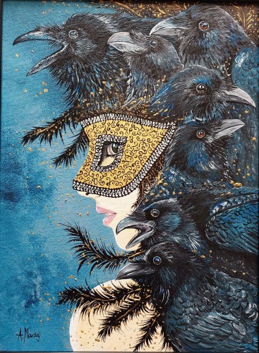 Obraz ręcznie malowany na płótnie Tańcząca z krukami