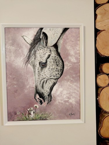 Obraz ręcznie malowany na płótnie koń i mysz SMACZNEGO