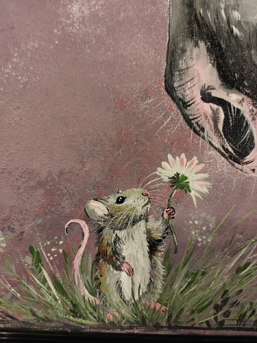 Obraz ręcznie malowany na płótnie koń i mysz SMACZNEGO