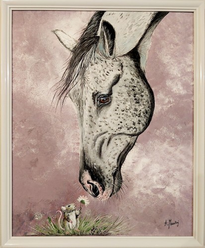 Obraz ręcznie malowany na płótnie koń i mysz SMACZNEGO