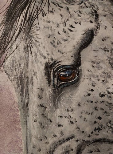 Obraz ręcznie malowany na płótnie koń i mysz SMACZNEGO