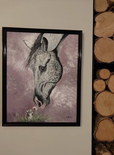 Obraz ręcznie malowany na płótnie koń i mysz SMACZNEGO