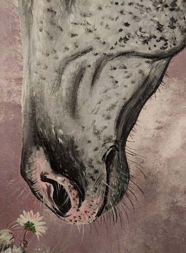 Obraz ręcznie malowany na płótnie koń i mysz SMACZNEGO