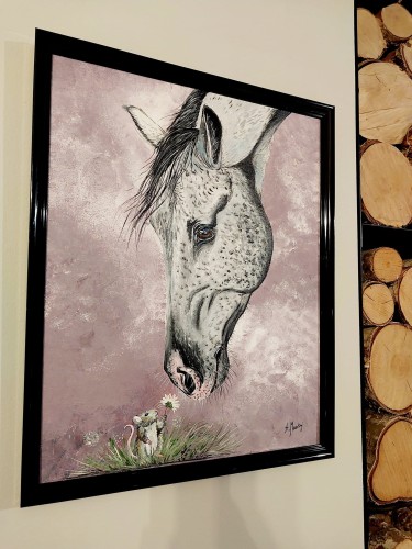 Obraz ręcznie malowany na płótnie koń i mysz SMACZNEGO