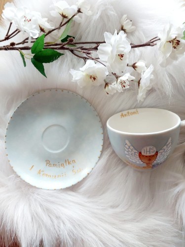 Wyjątkowa, ręcznie malowana filiżanka I Komunia Święta.
