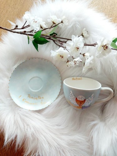 Wyjątkowa, ręcznie malowana filiżanka I Komunia Święta.