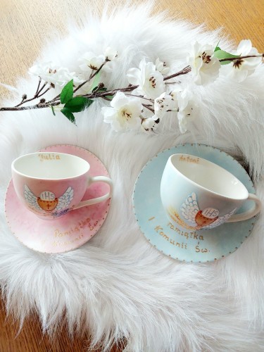 Wyjątkowa, ręcznie malowana filiżanka I Komunia Święta.