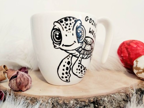 Wyjątkowy, ręcznie malowany kubek żółwik gdzie jest weekend