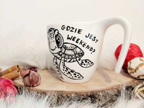 Wyjątkowy, ręcznie malowany kubek żółwik gdzie jest weekend