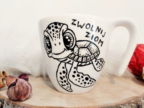 Wyjątkowy, ręcznie malowany kubek żółwik zwolnij ziom