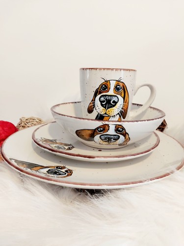 Wyjątkowy, ręcznie malowany zestaw Beagle.