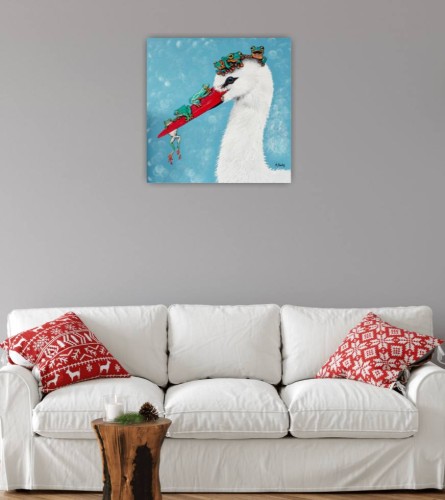 Obraz ręcznie malowany na płótnie Bocian i żaby