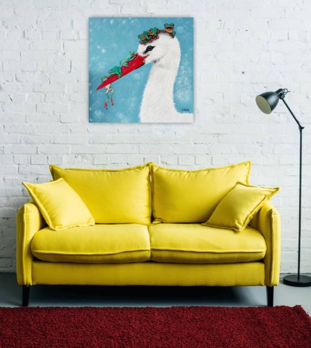 Obraz ręcznie malowany na płótnie Bocian i żaby