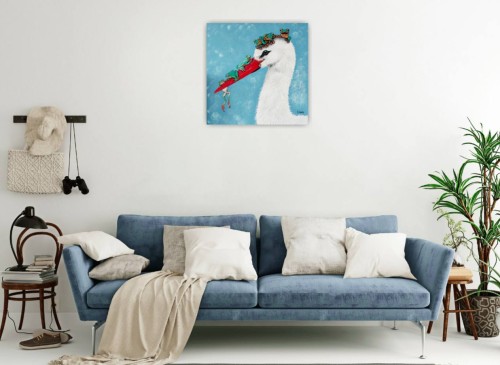 Obraz ręcznie malowany na płótnie Bocian i żaby