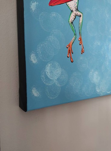 Obraz ręcznie malowany na płótnie Bocian i żaby