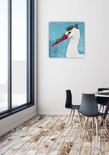 Obraz ręcznie malowany na płótnie Bocian i żaby