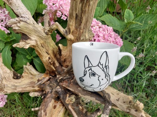 Wyjątkowy, ręcznie malowany kubek pies Owczarek niemiecki.