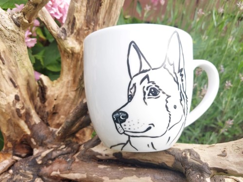 Wyjątkowy, ręcznie malowany kubek pies Owczarek niemiecki.