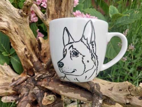 Wyjątkowy, ręcznie malowany kubek pies Owczarek niemiecki.