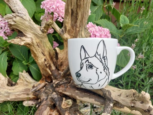 Wyjątkowy, ręcznie malowany kubek pies Owczarek niemiecki.