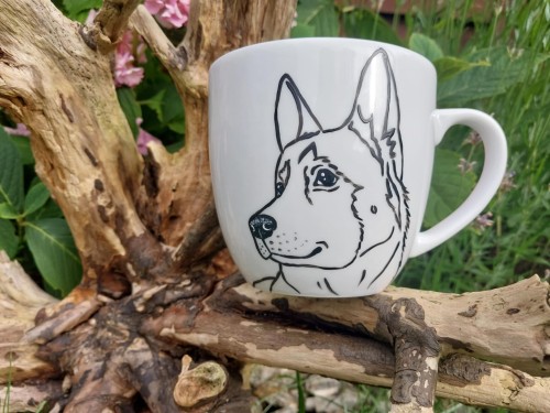 Wyjątkowy, ręcznie malowany kubek pies Owczarek niemiecki.