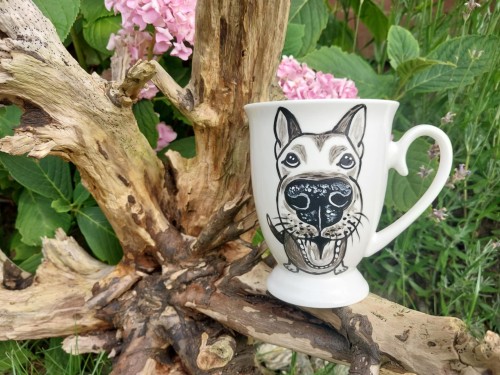 Wyjątkowy, ręcznie malowany kubek pies Owczarek niemiecki.