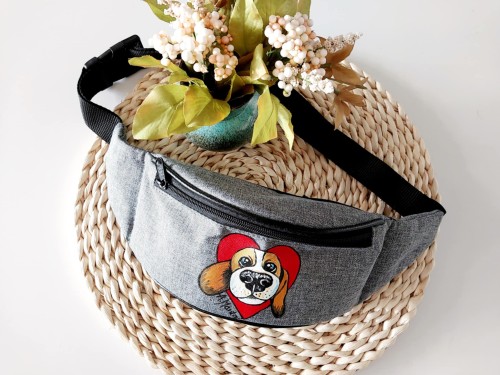 Wyjątkowa ręcznie malowana nerka, saszetka biodrowa beagle