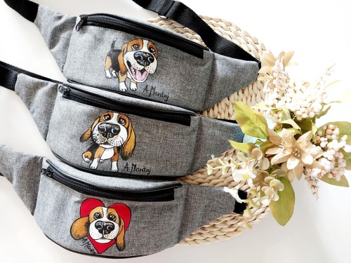 Wyjątkowa ręcznie malowana nerka, saszetka biodrowa beagle