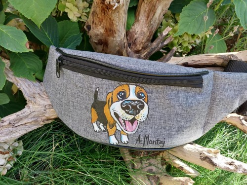 Wyjątkowa ręcznie malowana nerka, saszetka biodrowa beagle