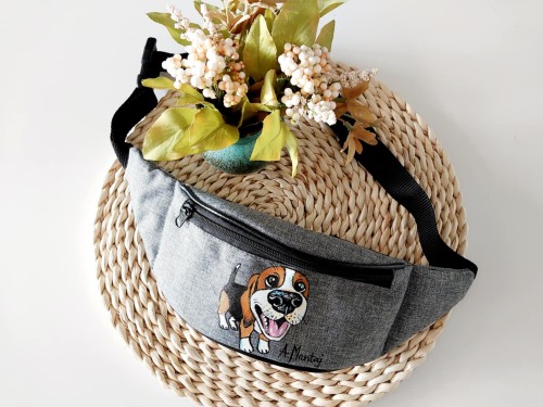 Wyjątkowa ręcznie malowana nerka, saszetka biodrowa beagle